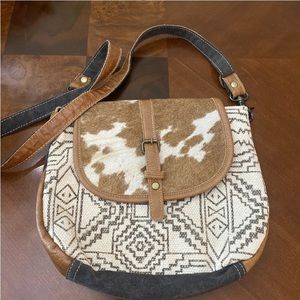 Myra Bag Aztec Canvas & Cow Hair on Shoulder Crossbody Bag